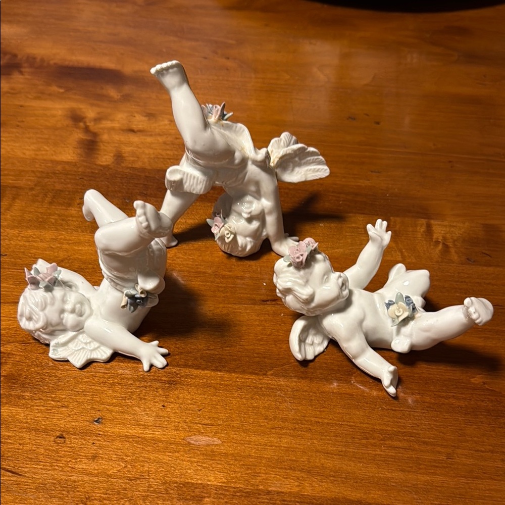 Vtg Porcelain Cherub Figurines with Floral Accents by Autom